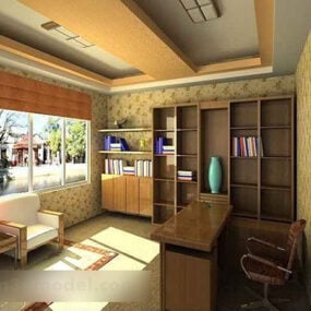 3д модель нового кабинета в китайском стиле, дизайн мебели, интерьера