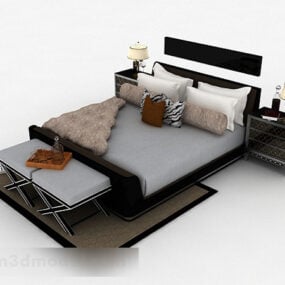 Gray Double Bed Furniture Design V1 3d model