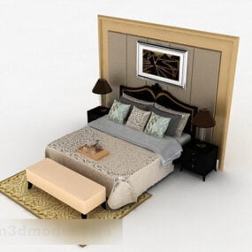 Desain Furnitur Bed Dobel Coklat V1 model 3d