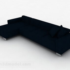 3д модель многоместного дивана синего цвета и мебели
