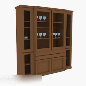 Brown Wooden Display Cabinet Decor 3d model