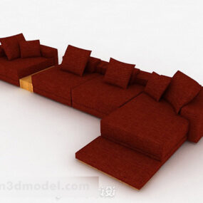 Red Minimalist Multi-seater Sofa Decor 3d model
