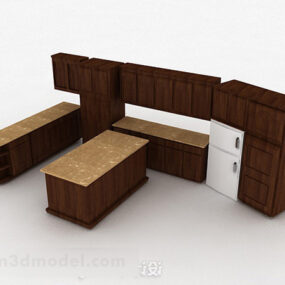 Brown Wooden Cabinet Set Decor 3d model