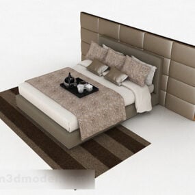 1д модель Коричневой двуспальной кровати Декор V3