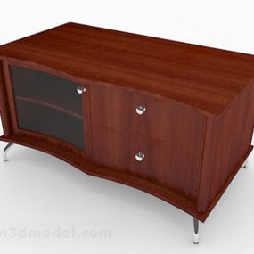 Mueble de TV de madera marrón con decoración modelo 3d