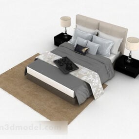 Decoración de cama doble gris modelo 3d