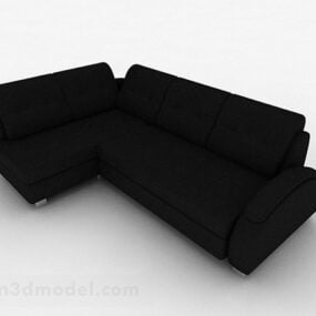 ブラックレザーLコーナーソファ家具3Dモデル
