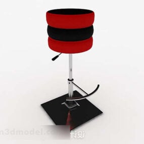 Mô hình 3d chân kim loại ghế quầy bar màu đỏ