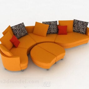 Model 3d Sofa Bentuk Lengkung Moden Jingga