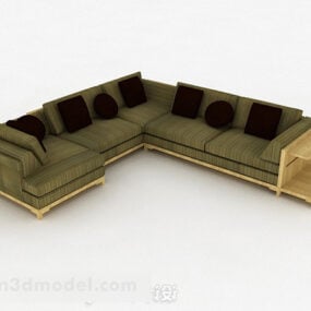 Mô hình 3d nội thất ghế sofa góc nhiều chỗ ngồi màu xanh lá cây