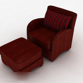 3д модель красного минималистичного дивана-кресла с пуфиком