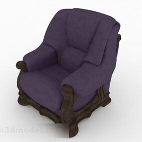 Fioletowa drewniana sofa i krzesło Model 3D