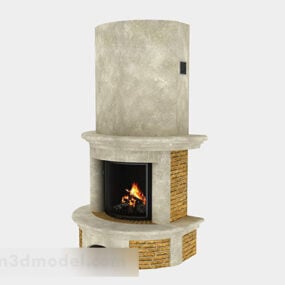Brown Stone Fireplace 3d model