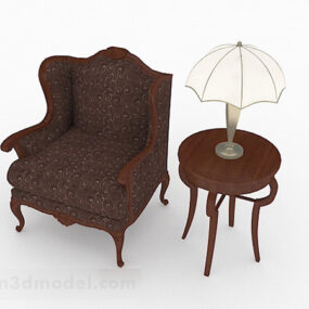 Retro Brown Single Sofa With Table 3d model