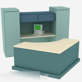 Mô hình 3d thiết kế bàn văn phòng màu xanh