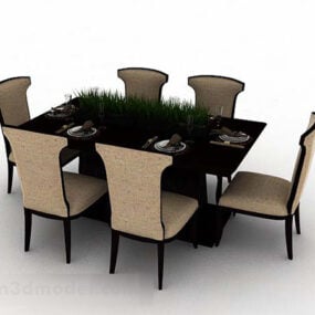 나무 식탁과 의자 세트 3d 모델