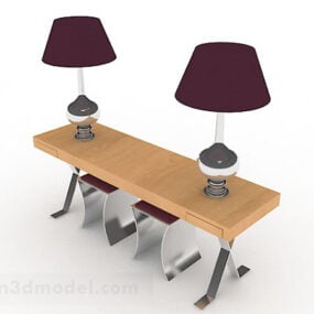 Tavolino in legno con lampada modello 3d