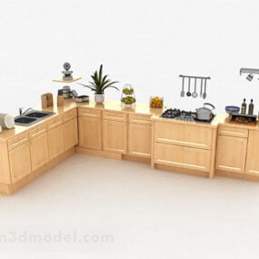 Ξύλινο σετ ντουλαπιών κουζίνας V1 3d μοντέλο