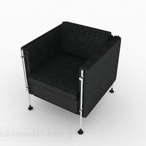 Minimalistisches Einzelsofa V1 aus schwarzem Leder, 3D-Modell