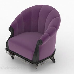 كرسي بذراعين مفرد من القماش الأرجواني الأوروبي نموذج ثلاثي الأبعاد