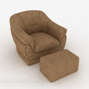 كرسي بذراعين فردي جلد بني بسيط نموذج ثلاثي الأبعاد
