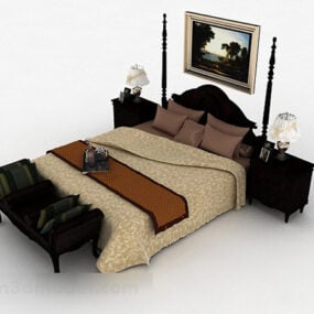European Classic Brown Double Bed V1 3d model