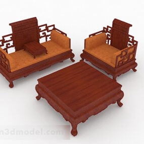 3д модель дивана-стола в китайском стиле из красного дерева