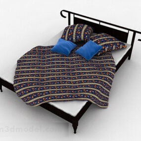 담요가있는 블랙 프레임 더블 침대 3d 모델