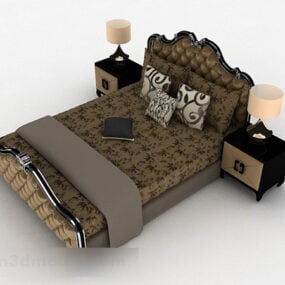 European Brown Style Double Bed 3d model