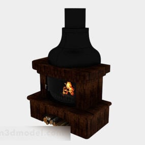 Brown Fireplace Classic Style 3d model