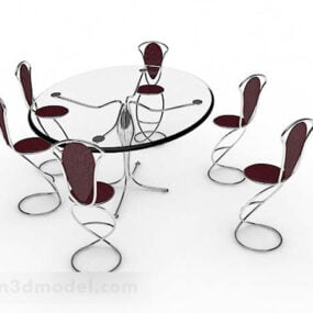 Round Glass Dining Table And Chair 3d model