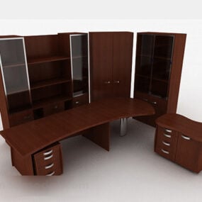 Work Wooden Table With Bookcase 3d model