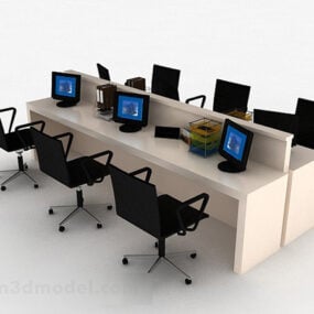 Biuro Proste biurko i stanowisko pracy z krzesłem Model 3D