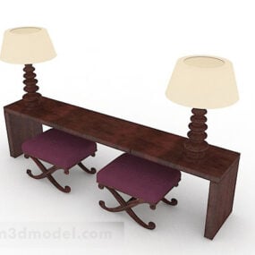 Skrivebord i brunt tre med bordlamper 3d-modell