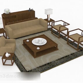 Simple Brown Asian Sofa Chair 3d model