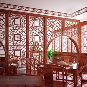 Intérieur du restaurant du salon de thé chinois modèle 3D