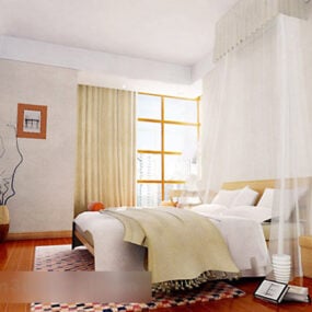 モダンな寝室の白を基調としたデザインのインテリア 3D モデル