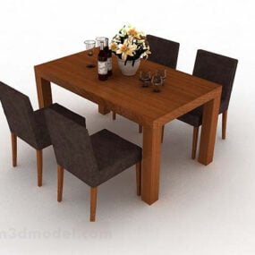 茶色の木製のシンプルなダイニングテーブル3Dモデル