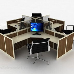 Office Brown Wooden Work Desk 3d model