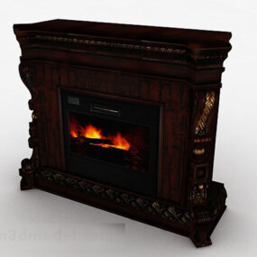 Brown Wood Classic Fireplace 3d model