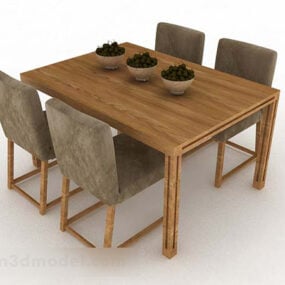 שולחן אוכל וכיסא עיצוב עץ דגם תלת מימד