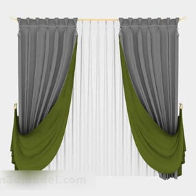 Harmaa Home Two Layers Curtains 3D-malli