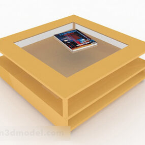Square Glass Wooden Coffee Table 3d model