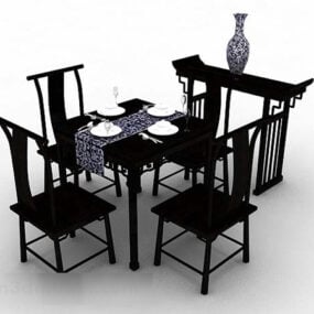 Mesa de jantar e cadeira estilo chinês modelo 3D