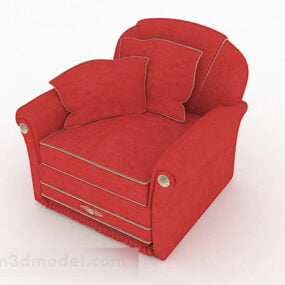 3д модель домашнего односпального дивана из красной ткани