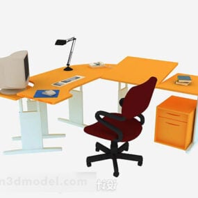 เก้าอี้โต๊ะทำงานสำนักงานสีเหลืองโมเดล 3 มิติ