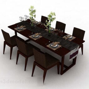 Meja Makan Kayu Dengan Kursi model 3d