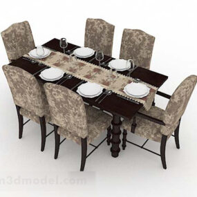 Home Dining Table Chair Wooden Style 3d model