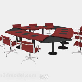 Ensemble de chaises de table de conférence rouge modèle 3D