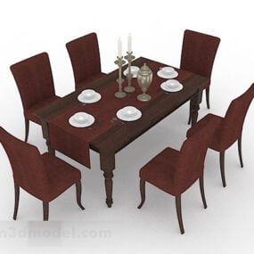 Dining Table Chair Set Wooden 3d model
